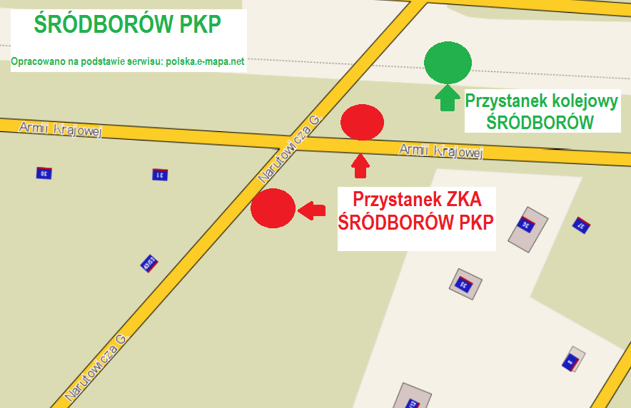 Lokalizacja przystanków ZKA ŚRÓDBORÓW PKP