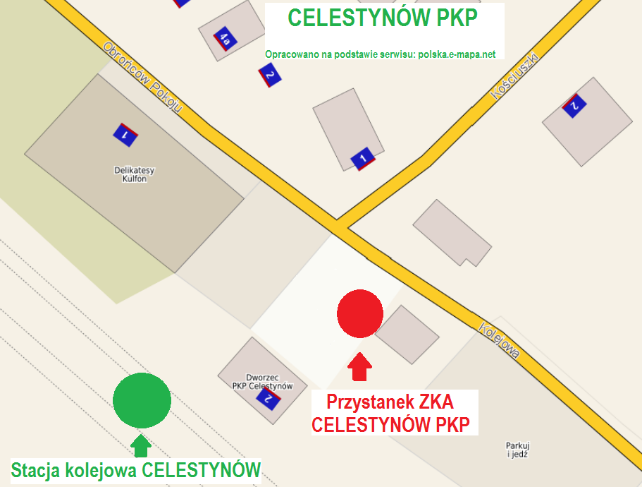 Lokalizacja przystanków ZKA CELESTYNÓW PKP