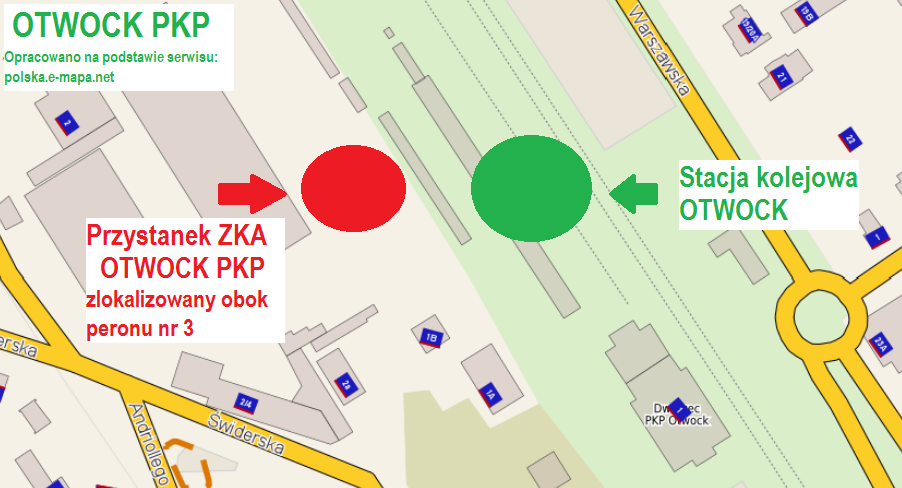 Lokalizacja przystanków ZKA OTWOCK PKP