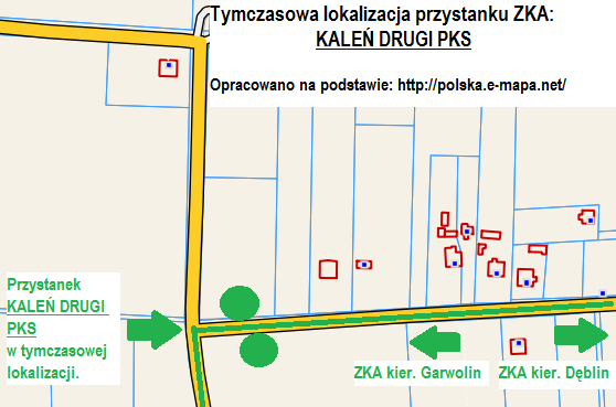 tymczasowa lokalizacja przystanku ZKA KALEŃ DRUGI PKS.