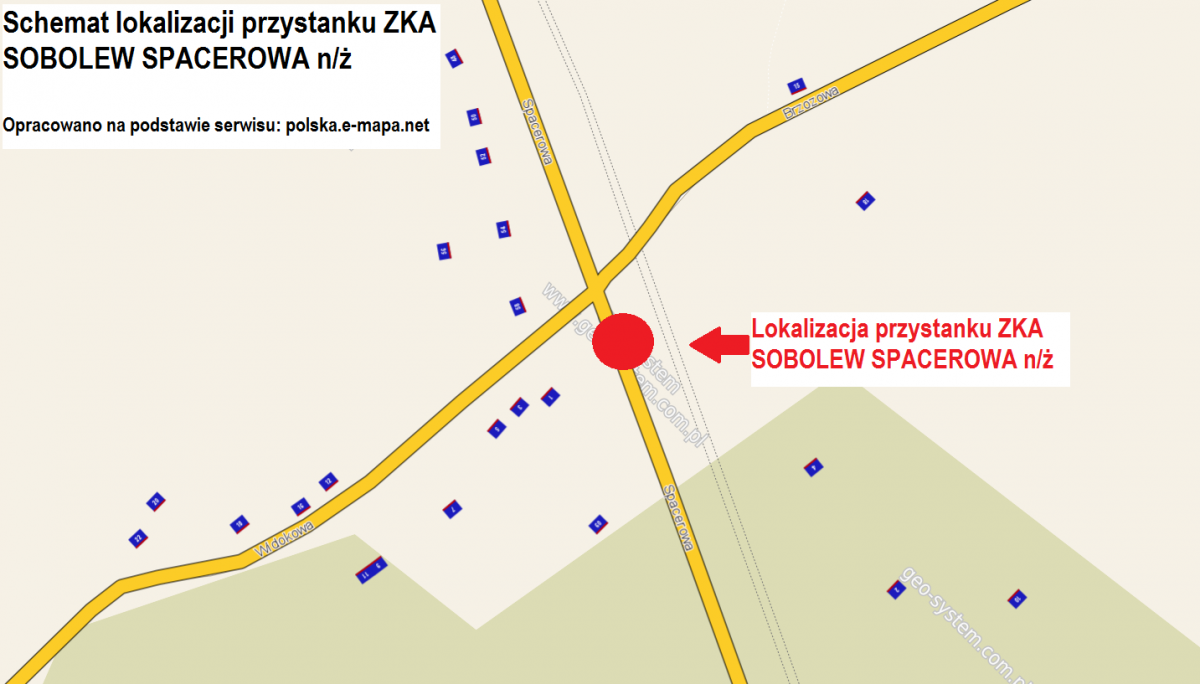 Schemat lokalizacji przystanku ZKA SOBOLEW SPACEROWA n/ż