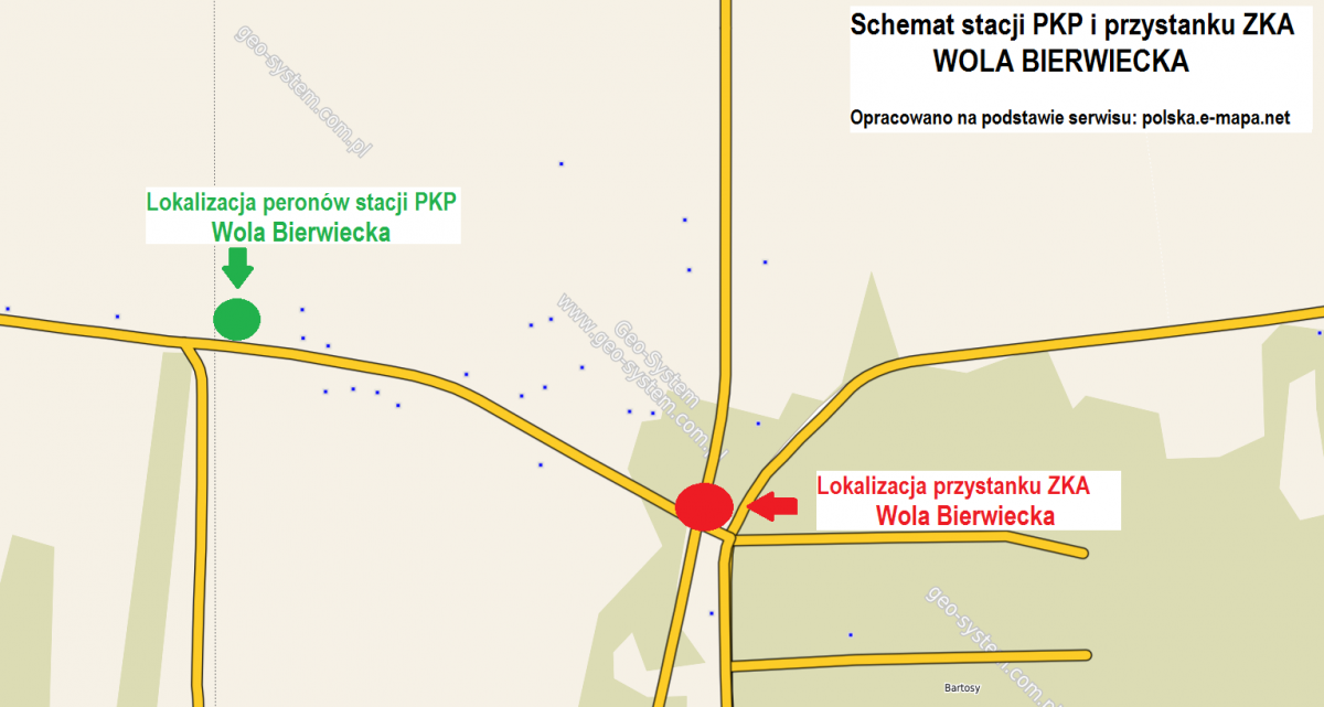 Schemat lokalizacji przystanku ZKA Wola Bierwiecka 