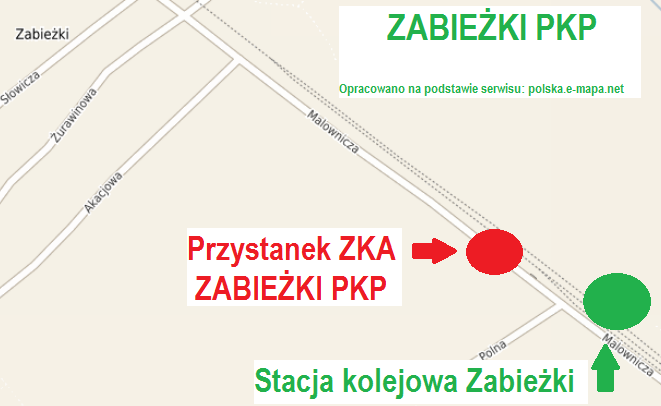 Lokalizacja przystanków ZKA ZABIEŻKI PKP