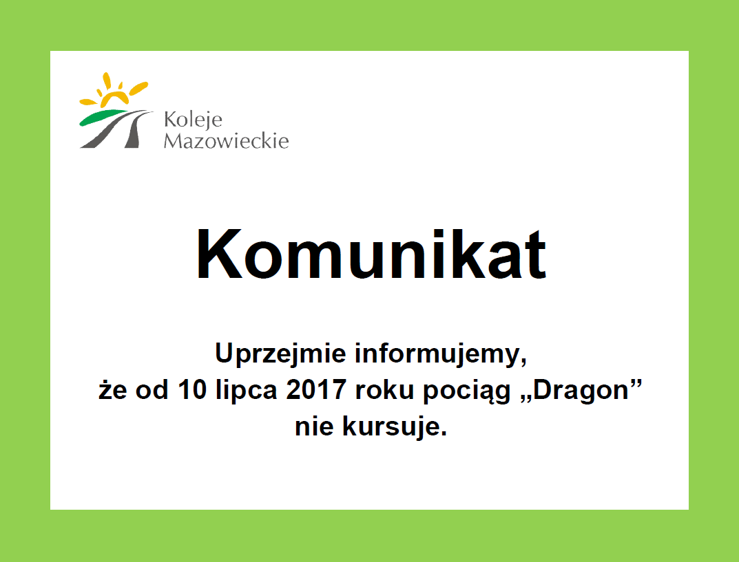 Komunikat pociąg "Dragon" 