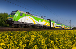 Pociąg Słoneczny jadący przez pole