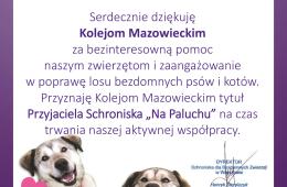 Podziękowanie od Schroniska na Paluchu dla KM za pomoc zwierzętom 